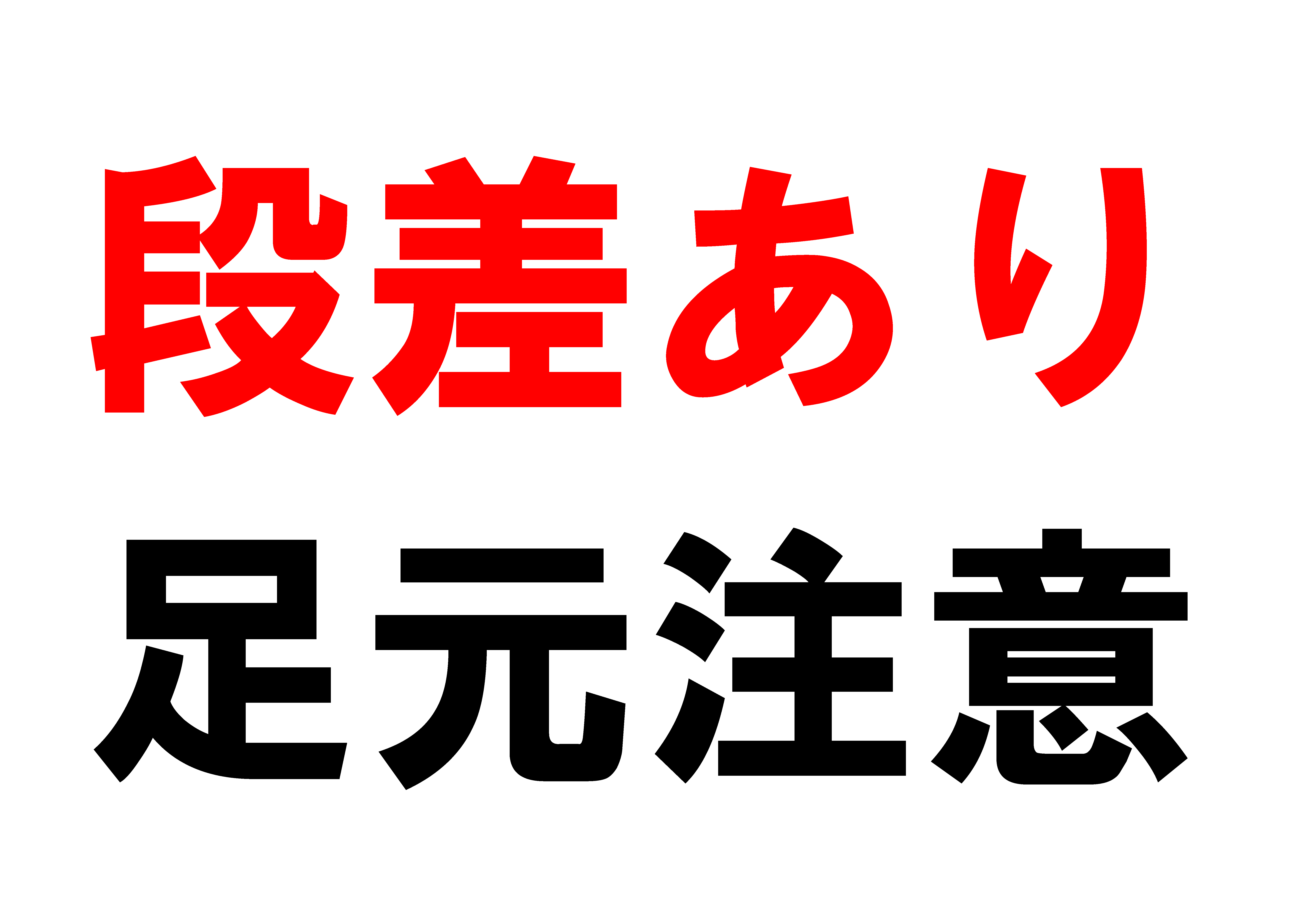 貼り紙テンプレートの見本画像（段差あり、足元注意。横向き）