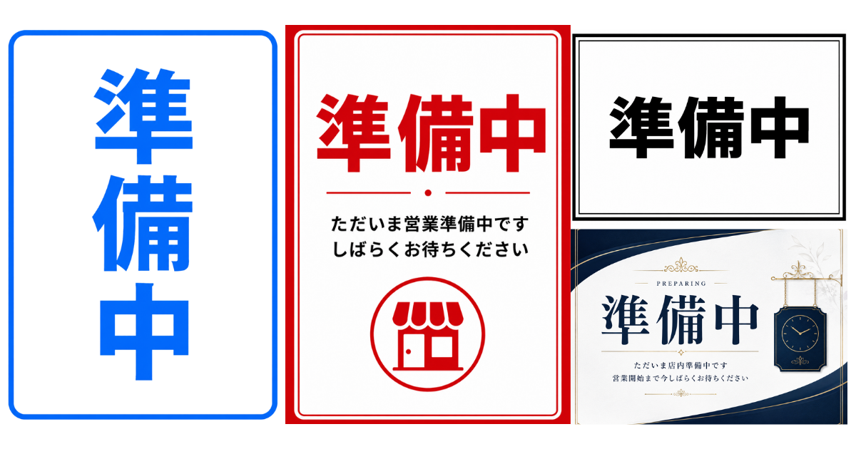 準備中の貼り紙テンプレートのアイキャッチ、サムネイル