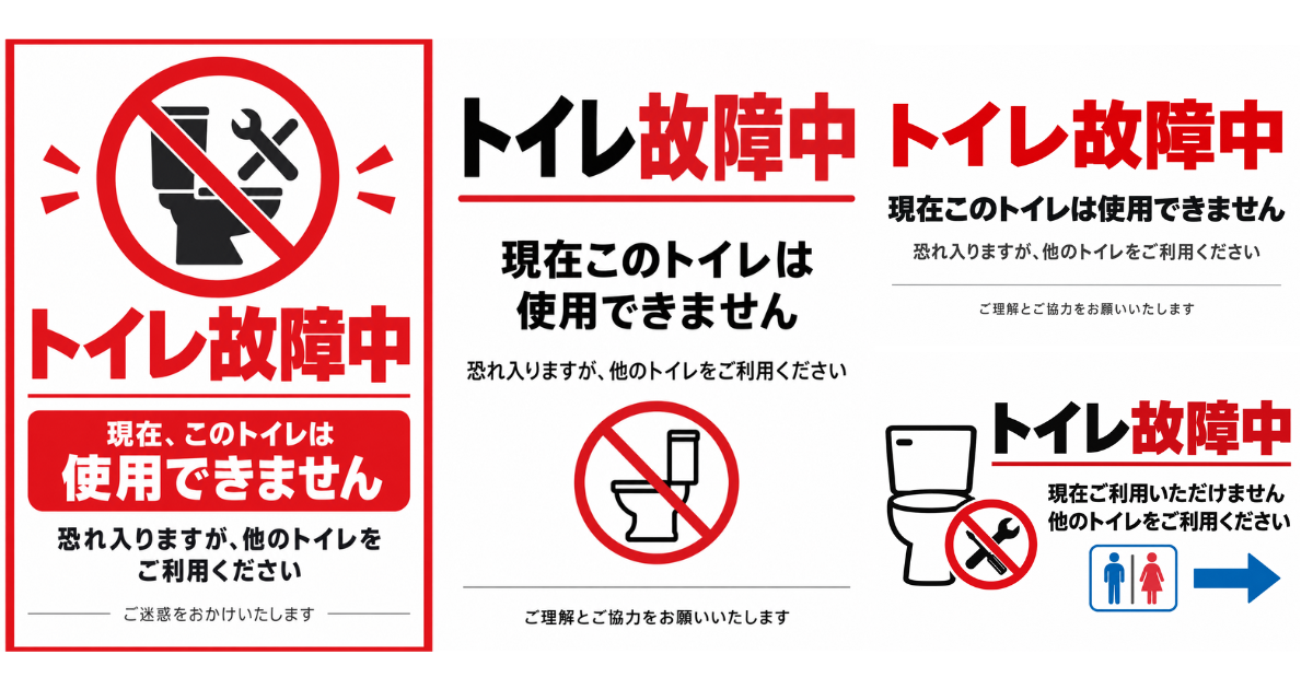 トイレ故障中の貼り紙テンプレートのアイキャッチ、サムネイル