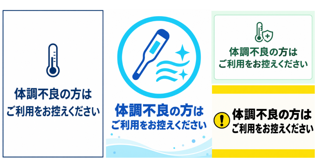体調不良の方はご利用をお控えくださいの貼り紙テンプレートのアイキャッチ、サムネイル