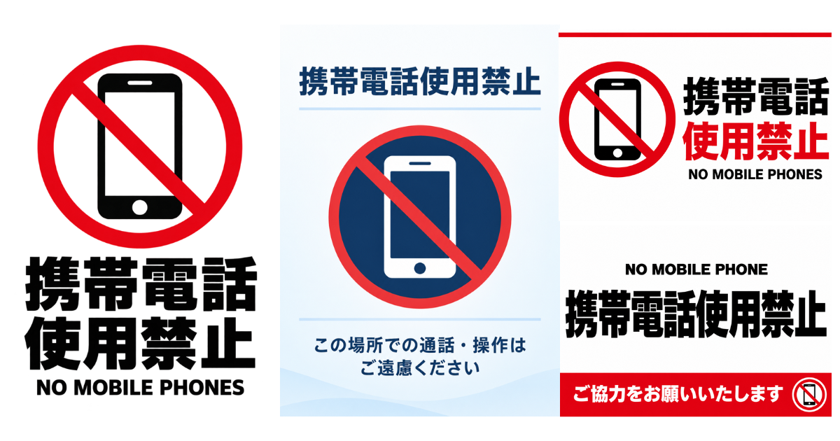 携帯電話使用禁止の貼り紙テンプレートのアイキャッチ、サムネイル