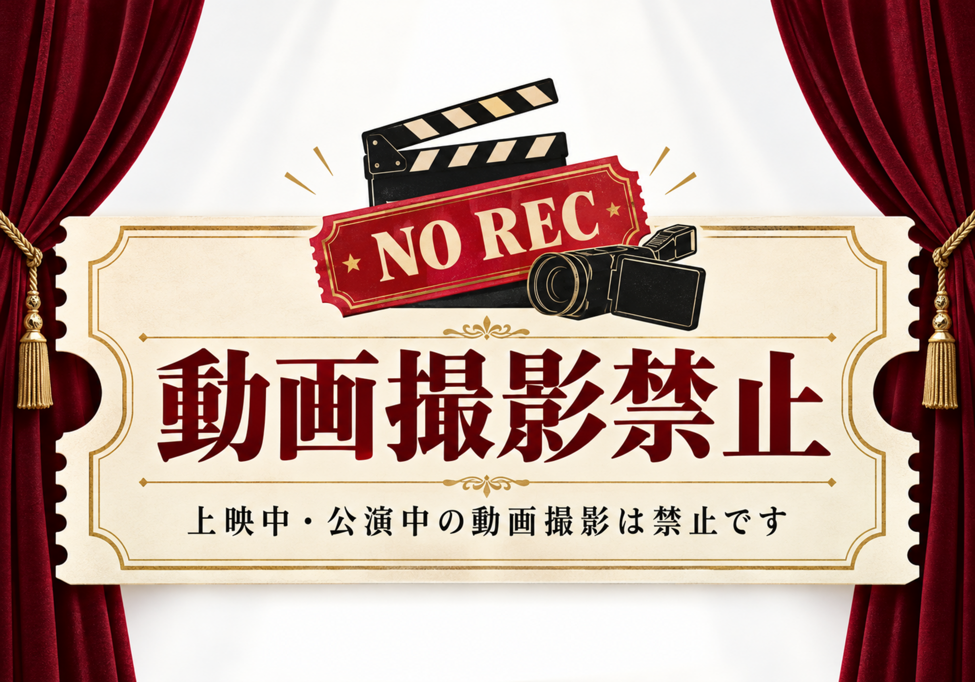 映画館風チケットデザインの動画撮影禁止横型ポスター