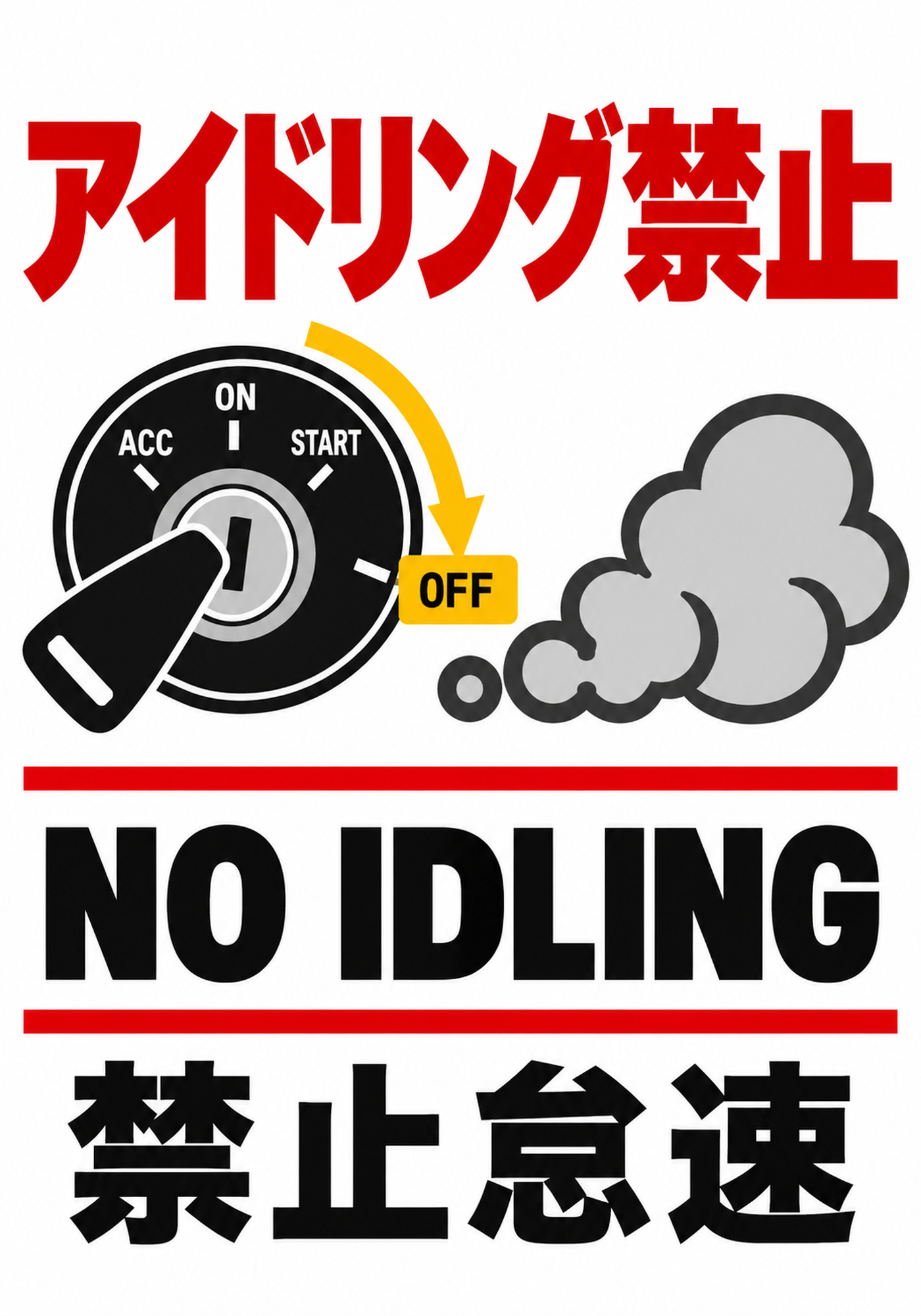 日本語・英語・中国語で案内するアイドリング禁止の縦向きポスター