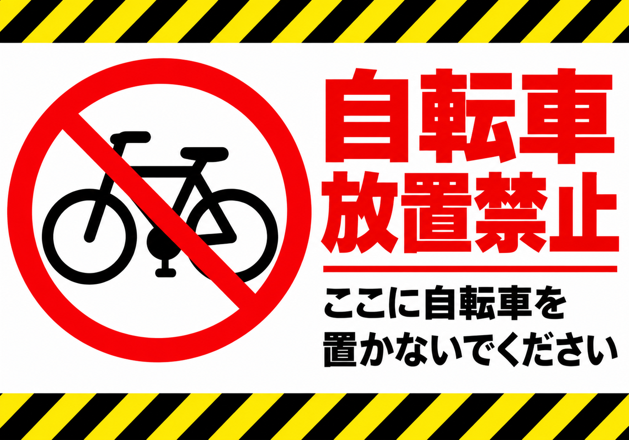 自転車放置禁止の注意ラインと自転車禁止マークを配置した横向きポスター
