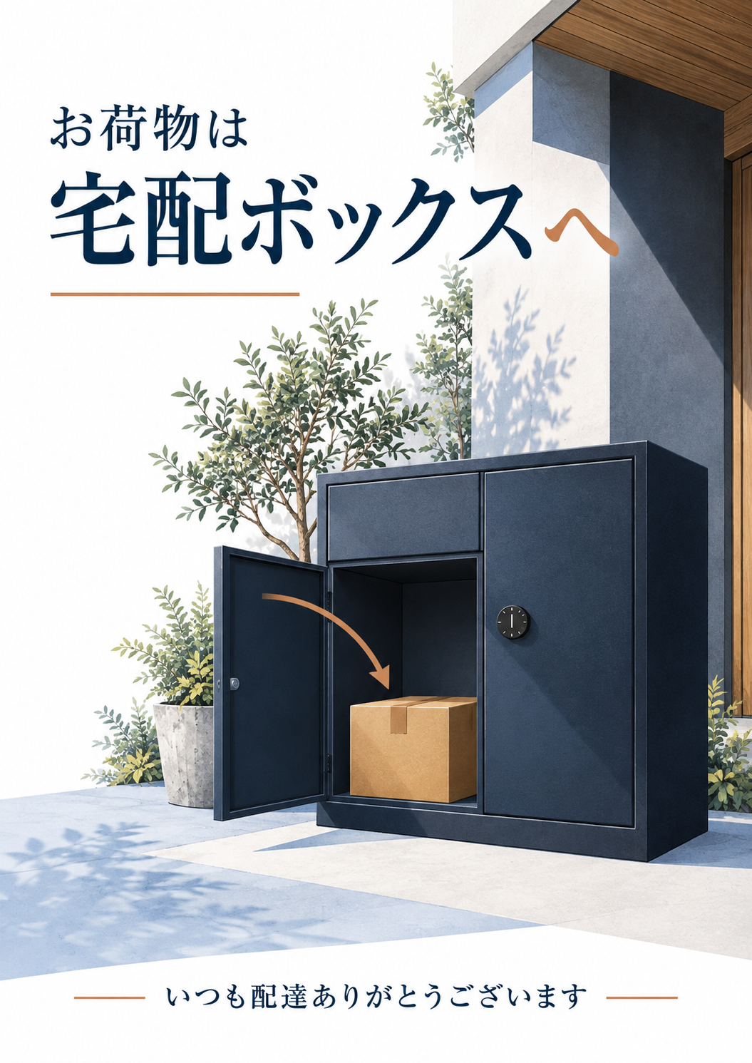 荷物を入れる場所がわかりやすい、宅配ボックスの立体イラスト付き案内