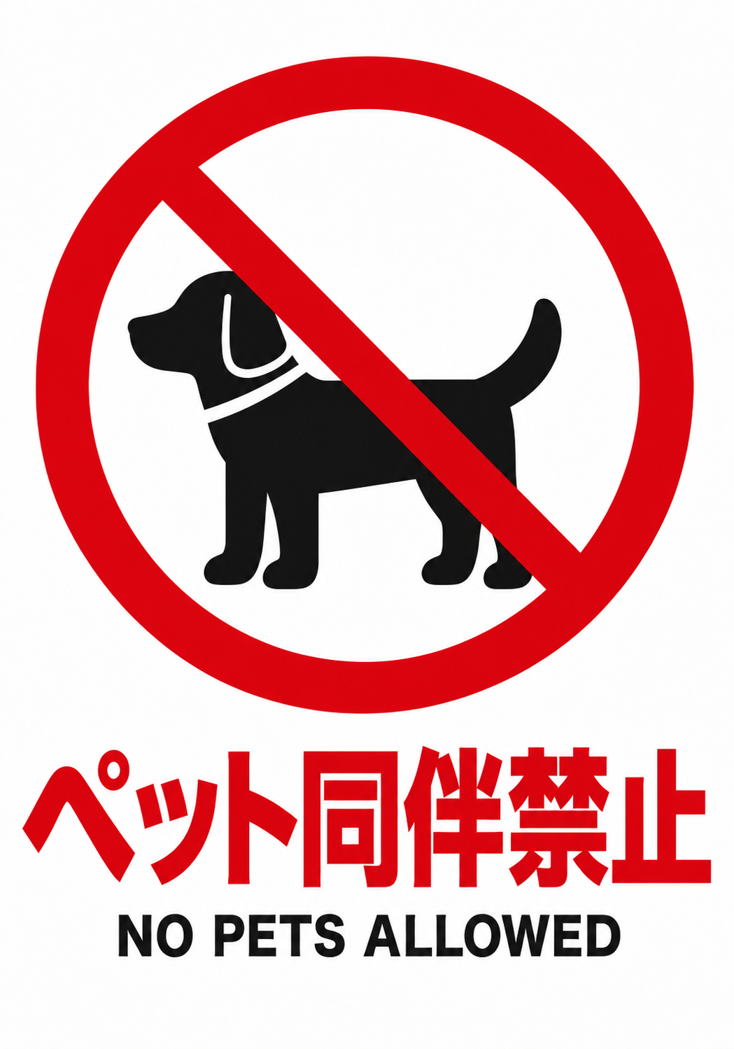 ペット同伴禁止 犬の禁止マークとNO PETS ALLOWEDを表示した縦向きポスター