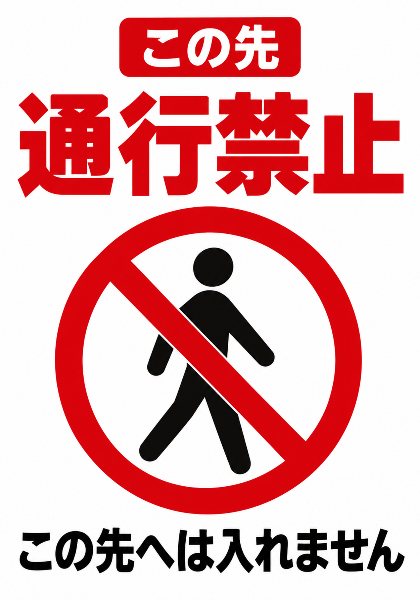 歩行者禁止マークを大きく配置した通行禁止の縦型ポスター