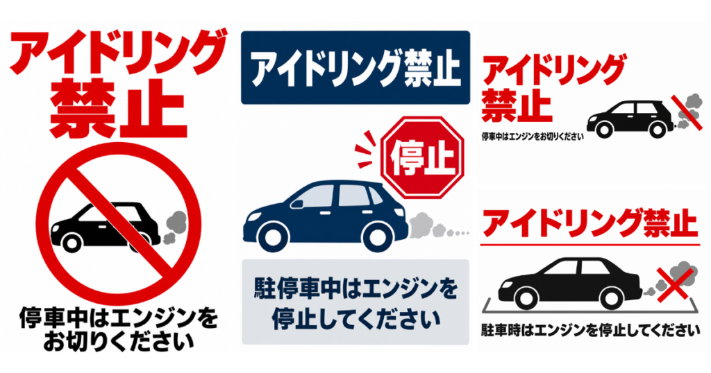 アイドリング禁止の貼り紙テンプレートのアイキャッチ、サムネイル