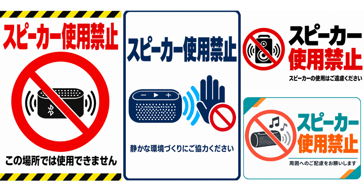 スピーカー使用禁止の貼り紙テンプレートのアイキャッチ、サムネイル