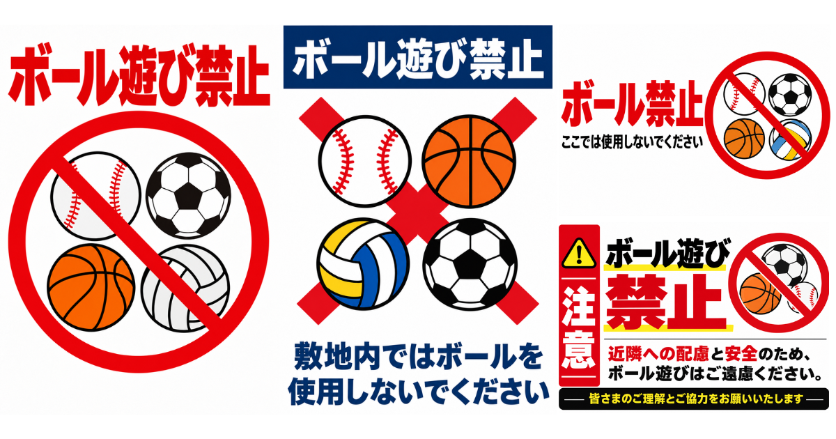 ボール遊び禁止の貼り紙テンプレートのアイキャッチ、サムネイル