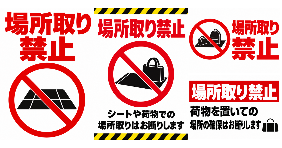 場所取り禁止の貼り紙テンプレートのアイキャッチ、サムネイル