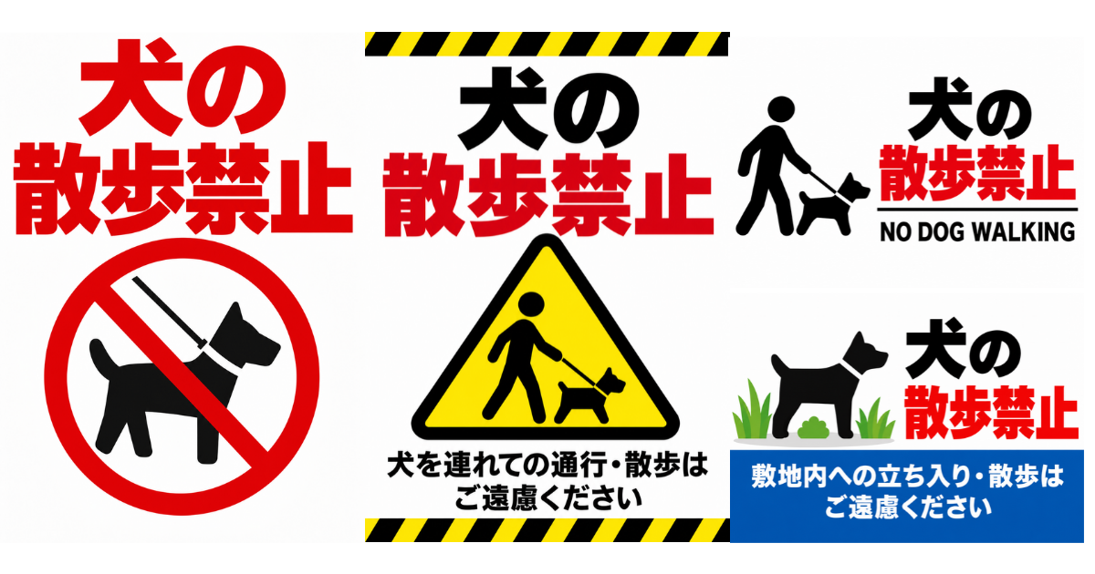 犬の散歩禁止の貼り紙テンプレートのアイキャッチ、サムネイル