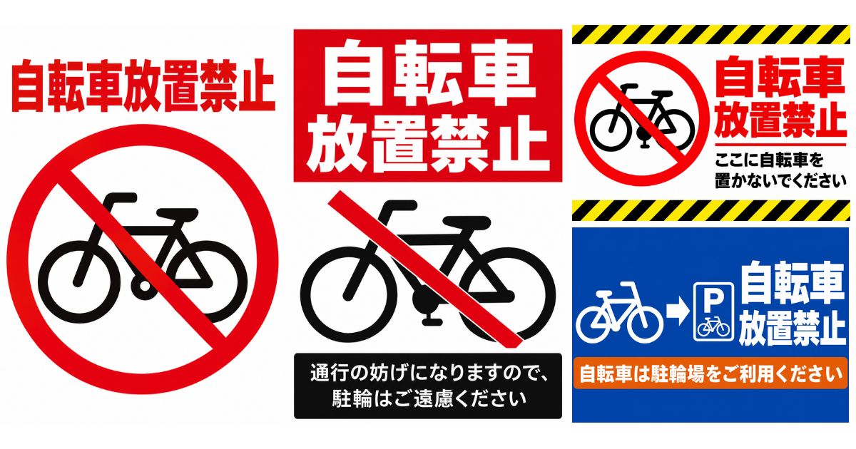 自転車放置禁止の貼り紙テンプレートのアイキャッチ、サムネイル